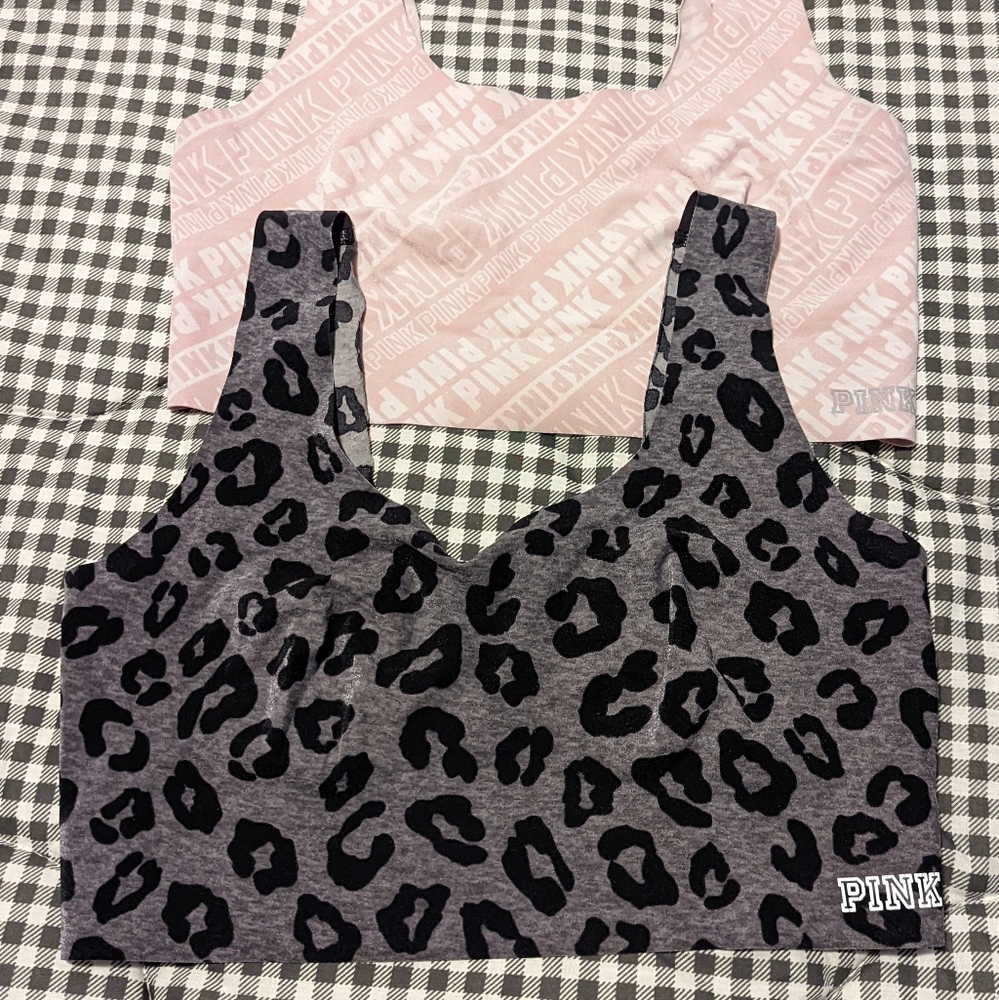 PINK Victorias Secret Sport Bra Set of Two | Gray Leopard Print & Light Pink